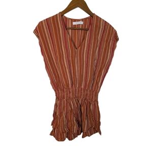 Mustard Seed Burnt Orange Striped Cotton Smocked Waist Mini Dress